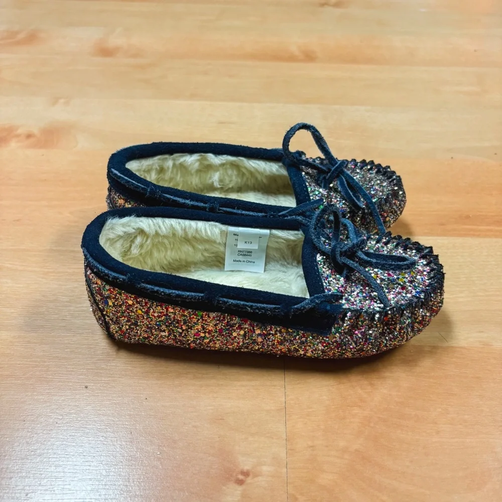Crewcuts by J Crew Navy Blue & Rainbow Glitter Slip-On Moccasins Kids Size 13